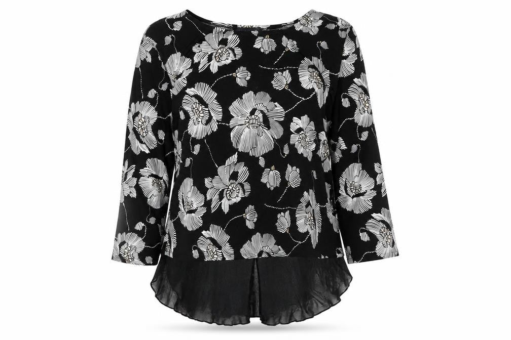Saloos Floral Tunic Top in Black, Size 14