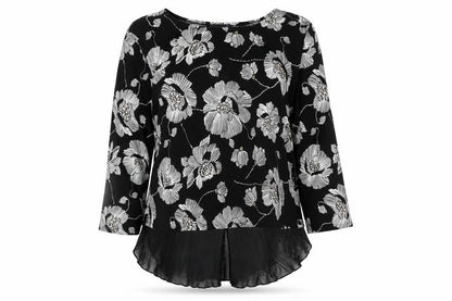 Front view of Saloos Floral Tunic Top in Black, size 14