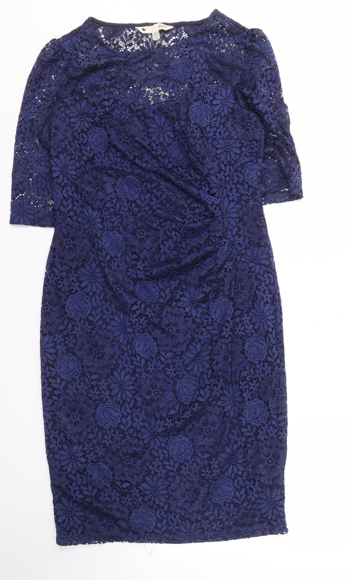 Yumi Women's Blue Lace Dress Size 12 with Short Sleeves