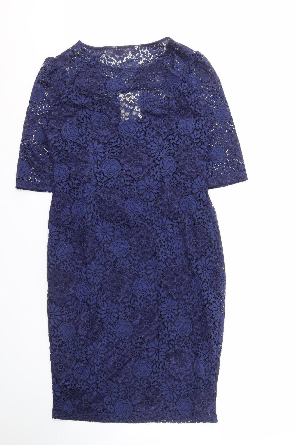Yumi Women's Blue Lace Dress Size 12 with Short Sleeves