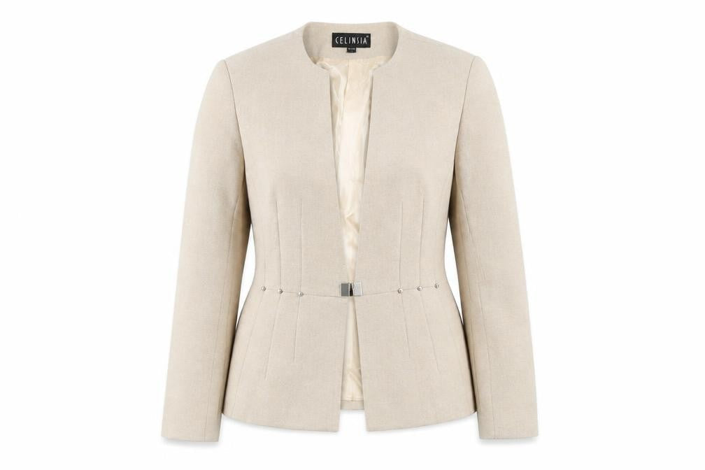 Celinsia Beige Women's Blazer L - Elegant Business Casual
