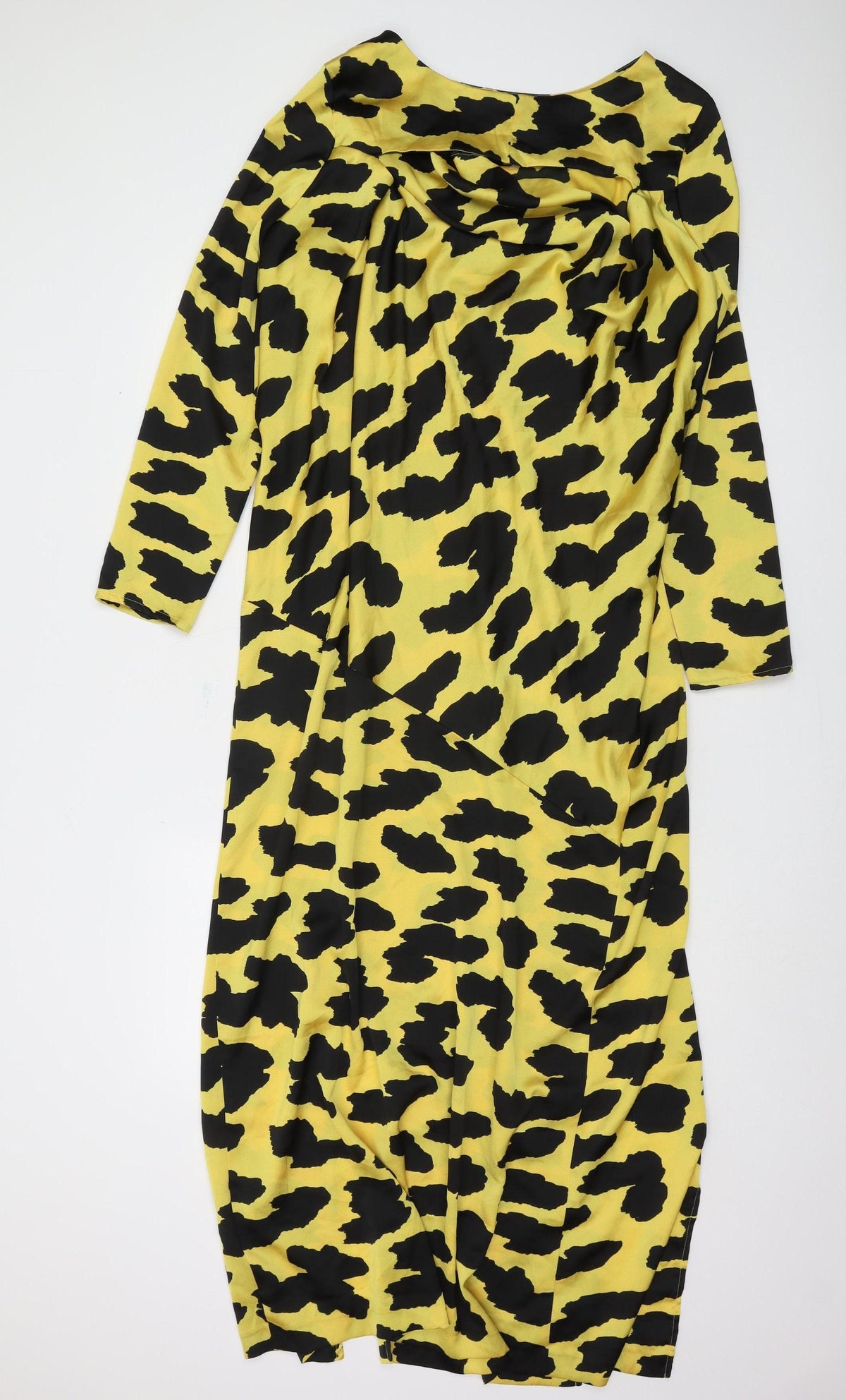 ASOS Women’s Long Yellow Animal Print Shift Dress, Size 14