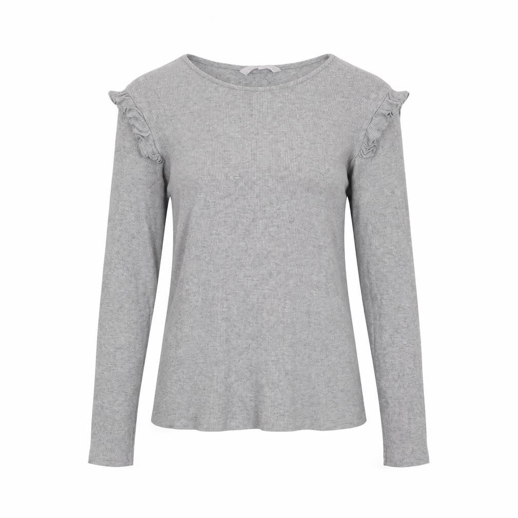 Red Herring Grey Long Sleeve Ruffle T-Shirt - Size 14