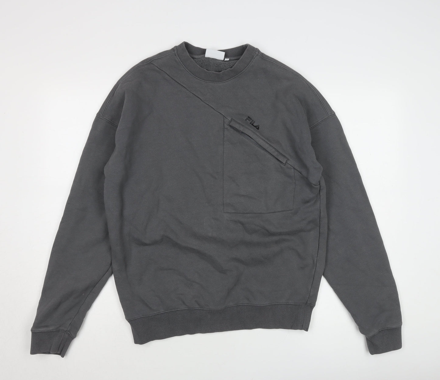 Fila Men's Grey S Pullover Sweatshirt with Logo