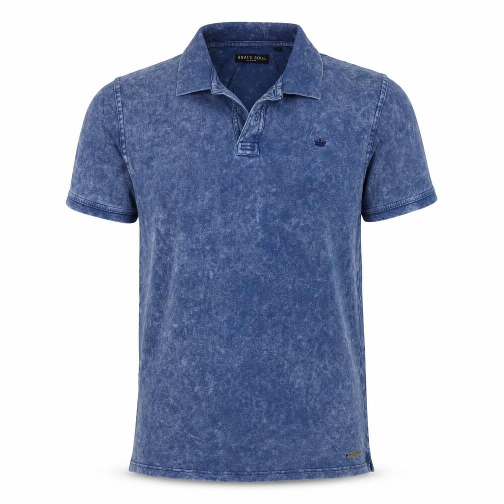 Brave Soul Men's Blue Acid Wash Polo Shirt M