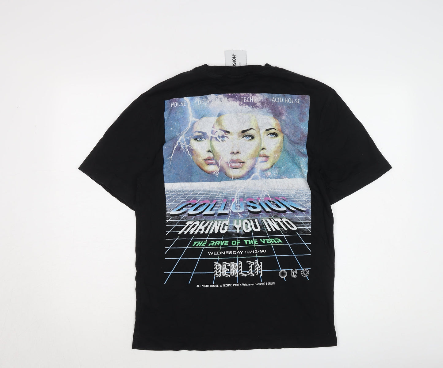 COLLUSION Men's XS Black Graphic Music T-Shirt