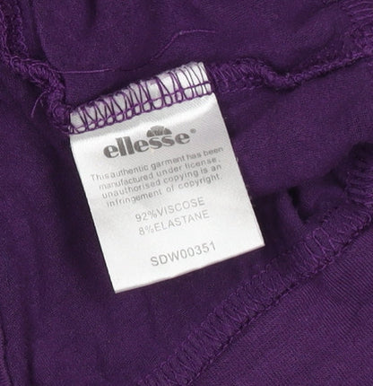 Close-up detail of Ellesse Women’s Purple Viscose T-Shirt, size UK 12