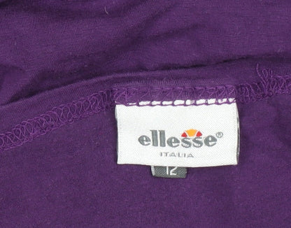 Brand and care label for Ellesse Women’s Purple Viscose T-Shirt, size UK 12