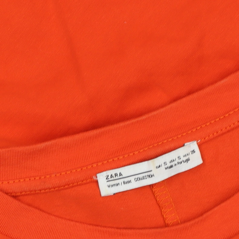 Zara Women's Orange T-Shirt Size S Casual Crew Neck