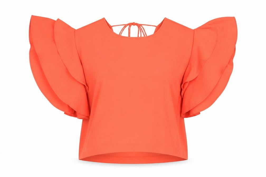 Marks & Spencer Women Orange V-Neck Flutter Sleeve Top