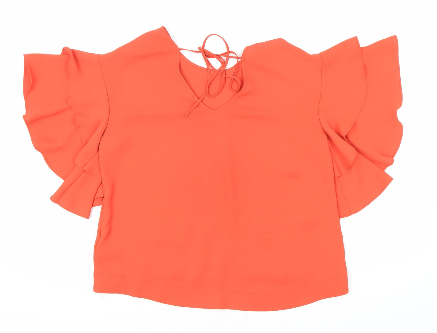 Marks & Spencer Women Orange V-Neck Flutter Sleeve Top