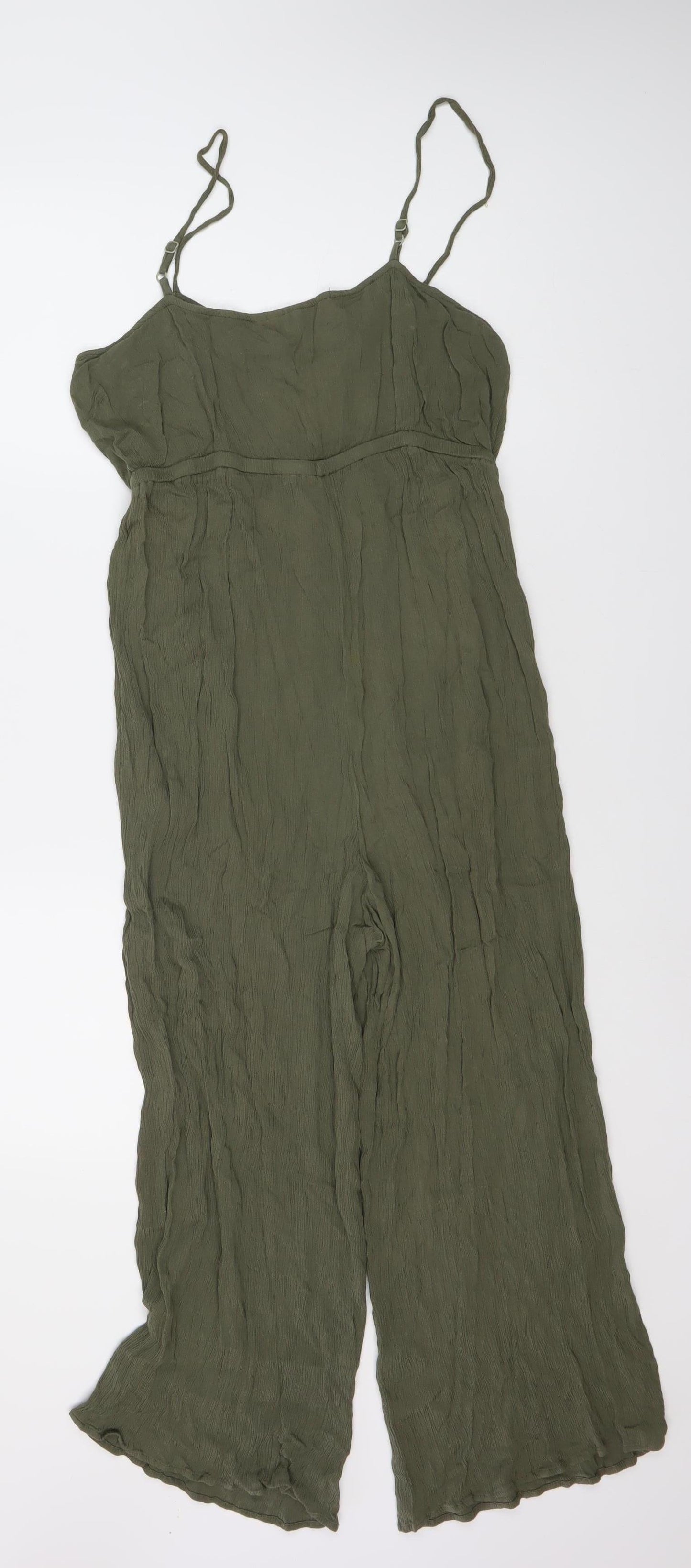 ASOS Women’s Green Viscose Jumpsuit, Size 14, Wide-Leg Style