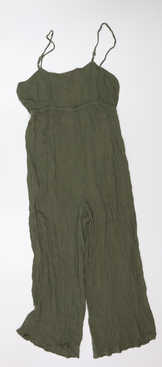 ASOS Women’s Green Viscose Jumpsuit, Size 14, Wide-Leg Style