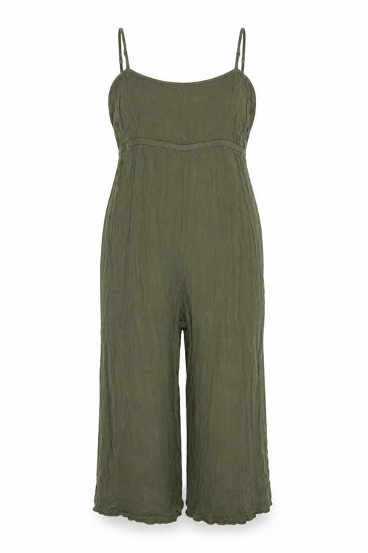 Front view of ASOS Women’s Green Viscose Jumpsuit, size UK 14, Wide-Leg Style