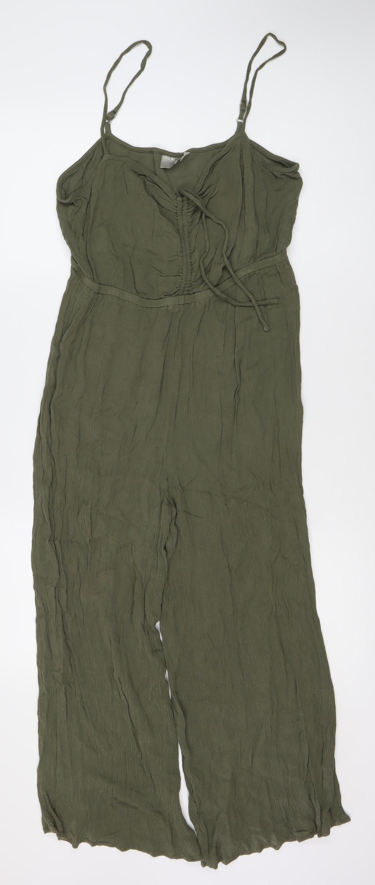 ASOS Women’s Green Viscose Jumpsuit, Size 14, Wide-Leg Style