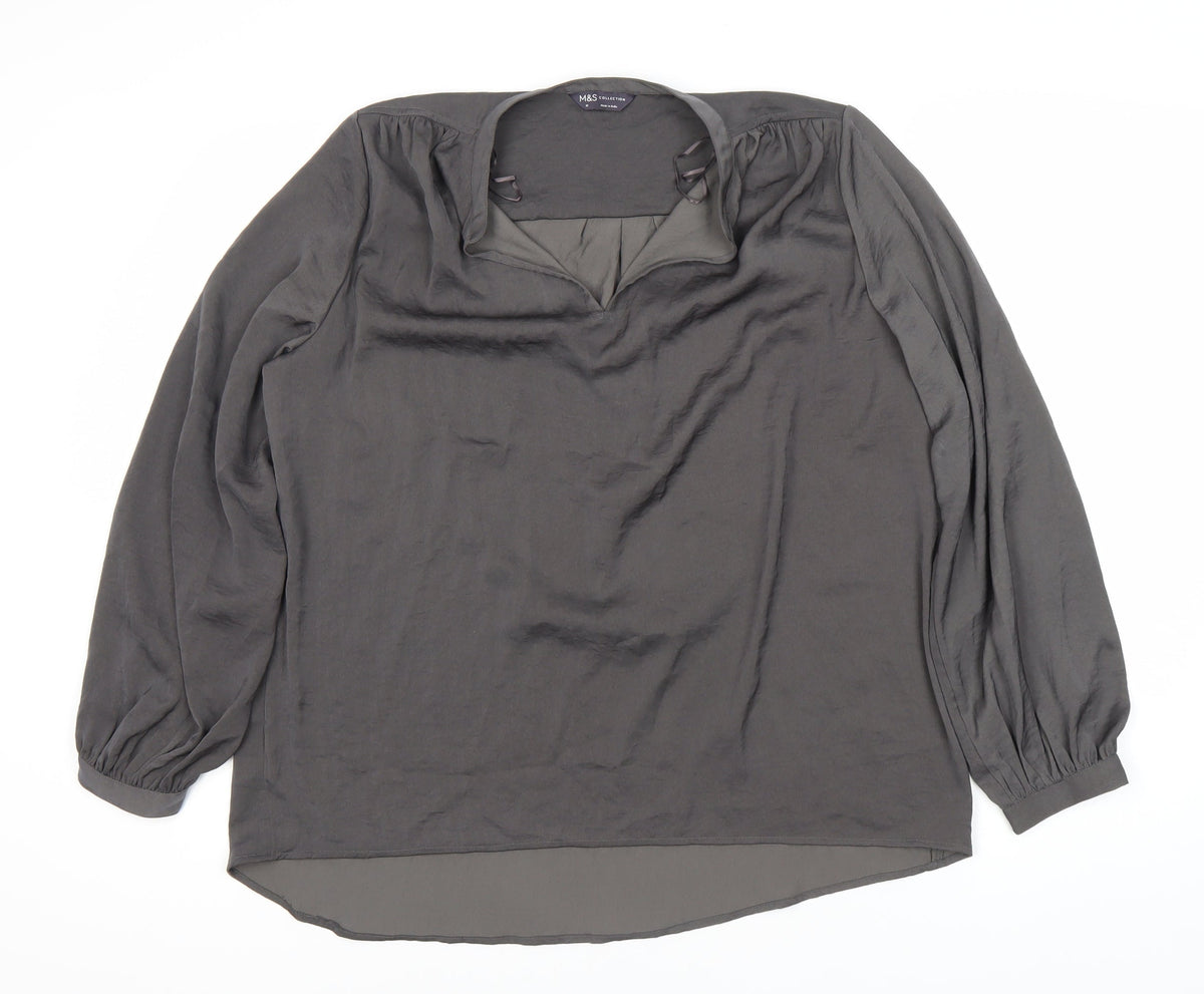 Marks & Spencer Grey Women's Blouse, Size 14 Long Sleeve