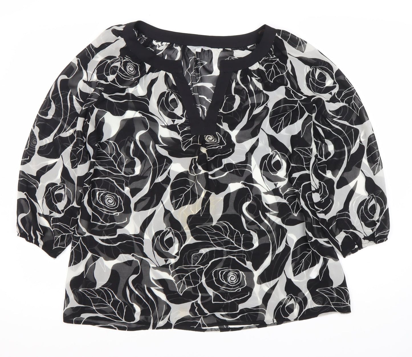 Per Una Women's Black Floral Tunic Blouse Size 12