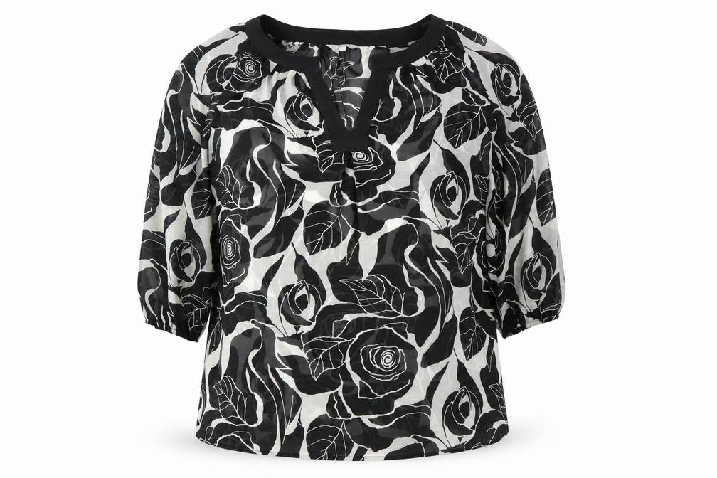 Per Una Women's Black Floral Tunic Blouse Size 12
