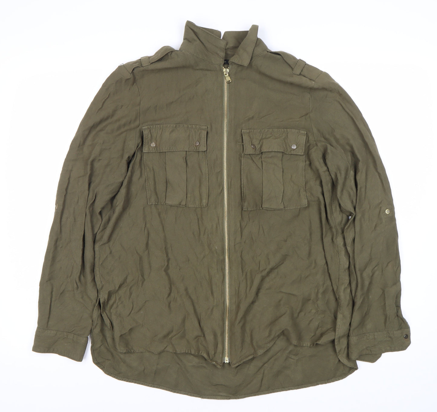 River Island Women's Green Jacket Size 12 with Zip & Pockets
