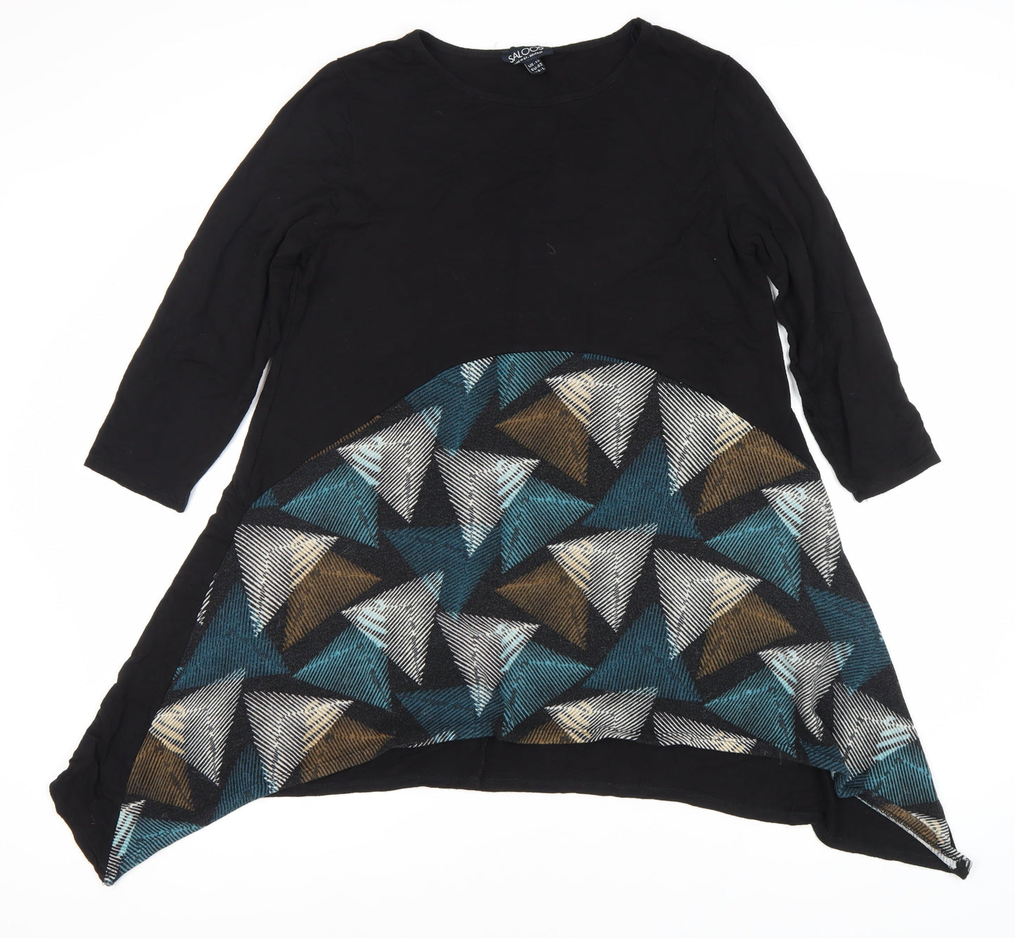 Saloos Women's Black Geometric 3/4 Sleeve Top, Size 14