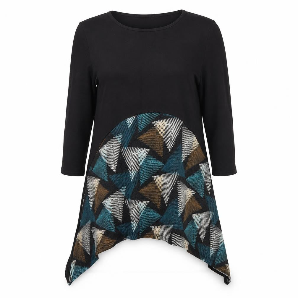 Saloos Women's Black Geometric 3/4 Sleeve Top, Size 14
