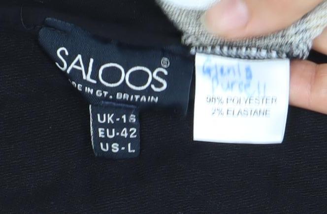 Saloos Women's Black Geometric 3/4 Sleeve Top, Size 14