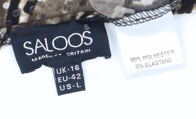 Saloos Women’s Brown Animal Print Blouse Size 16