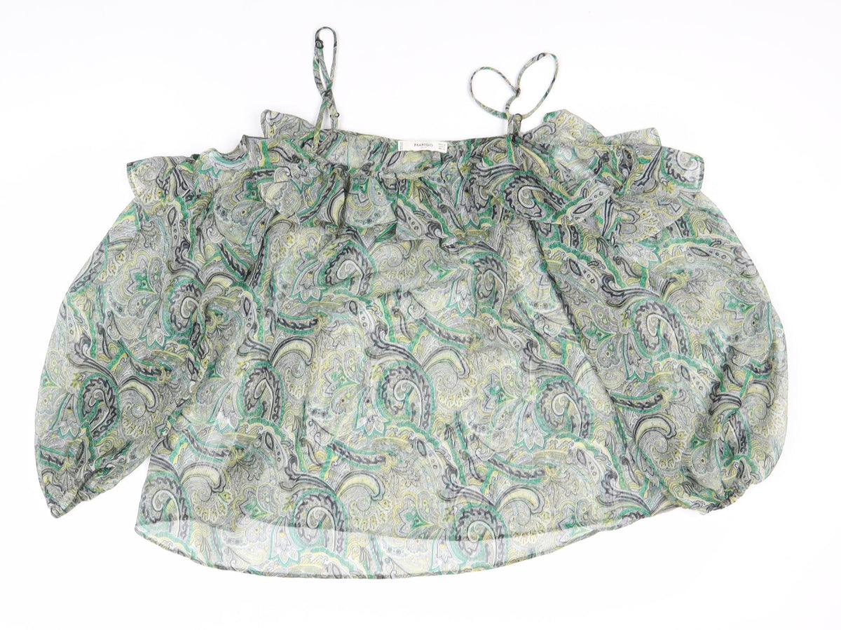Mango Women's Green Paisley Camisole Top - Size 12