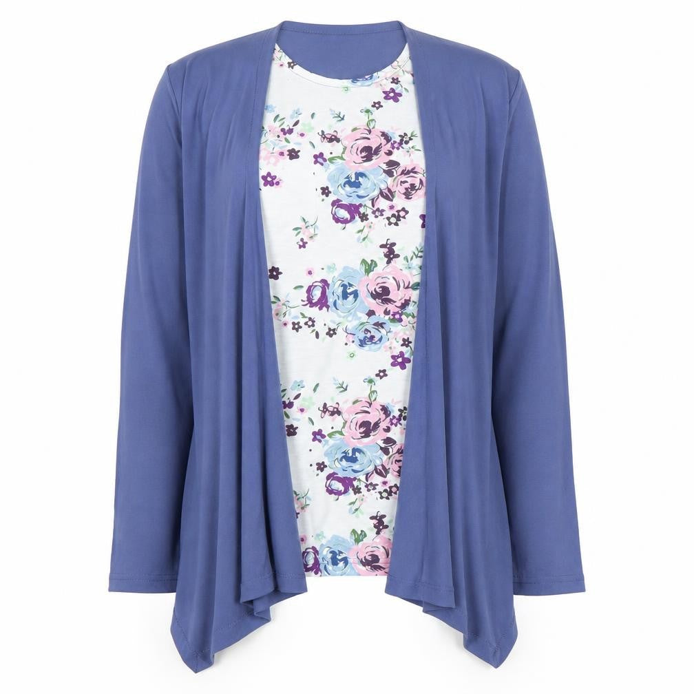 ANNE DE LANGLY Women's Blue Long Sleeve Floral Top