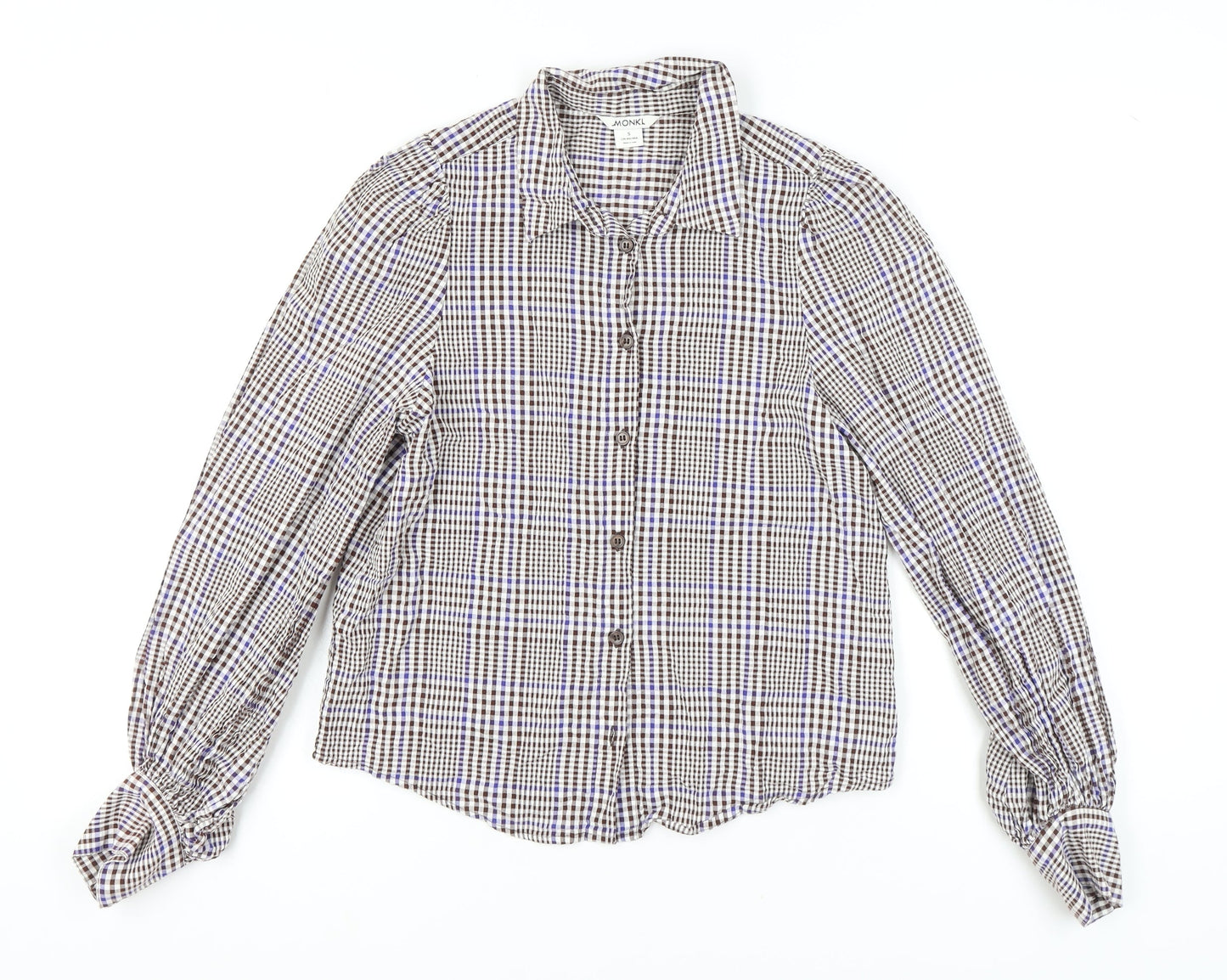 Monki Women's Brown Checkered Button-Up Shirt - Size S