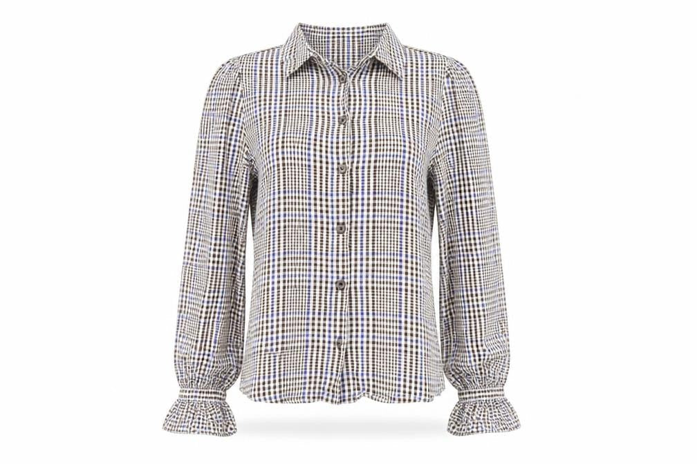Monki Women's Brown Checkered Button-Up Shirt - Size S