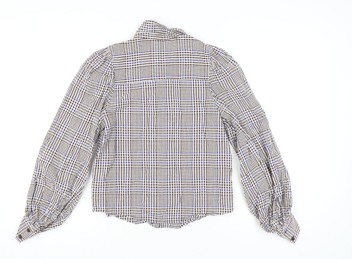 Monki Women's Brown Checkered Button-Up Shirt - Size S