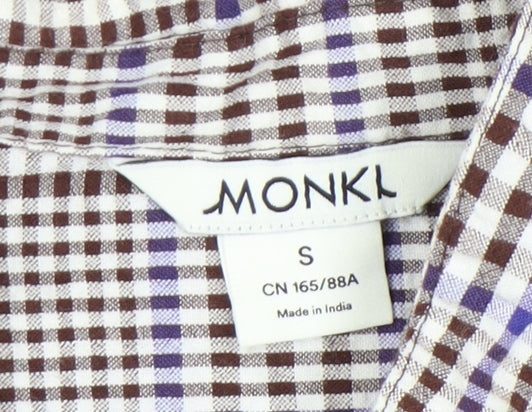Monki Women's Brown Checkered Button-Up Shirt - Size S