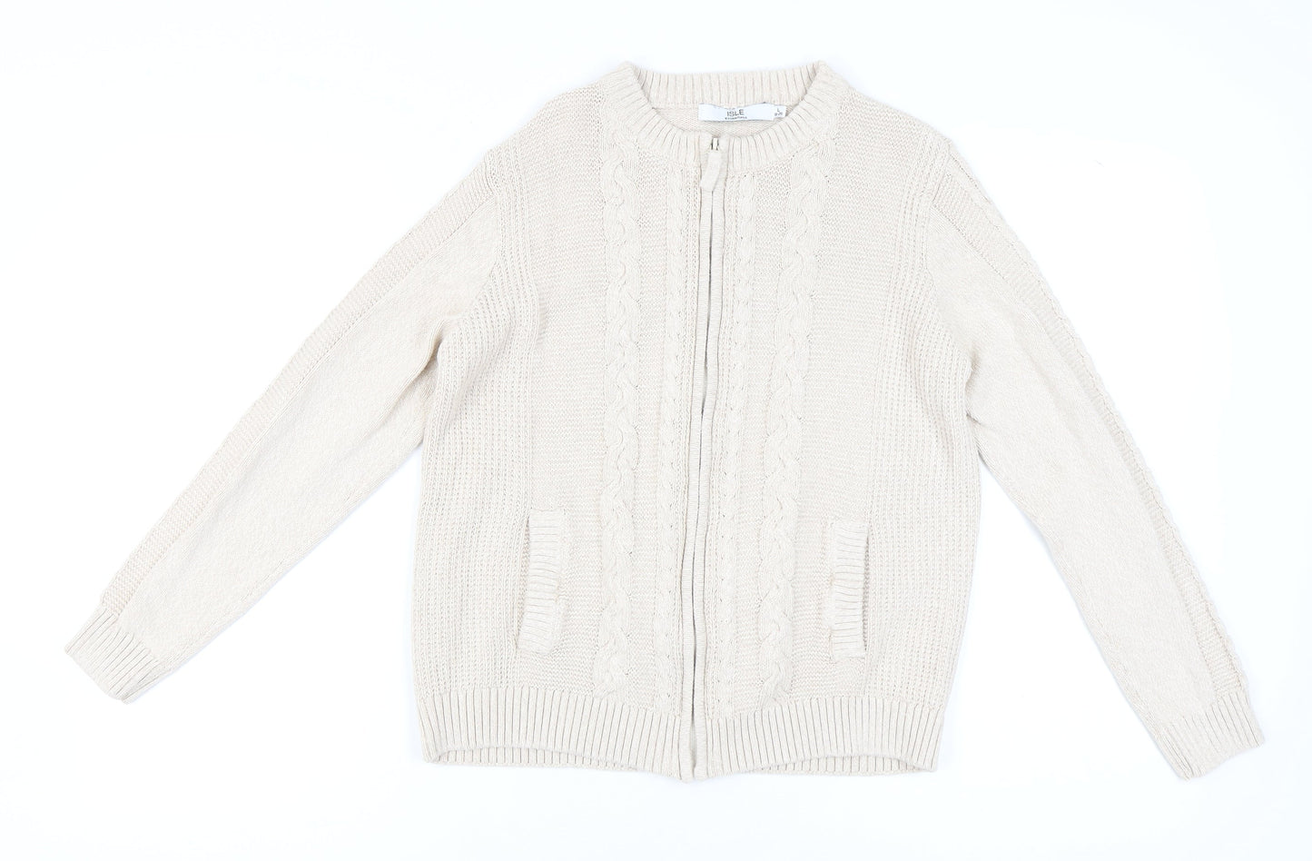 Isle Essentials Beige Cable-Knit Cardigan Women's L