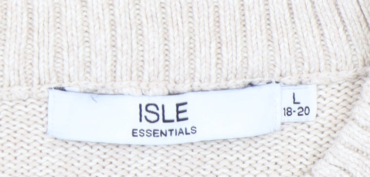 Isle Essentials Beige Cable-Knit Cardigan Women's L