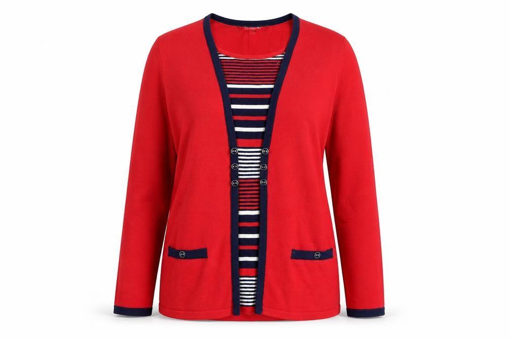 Bonmarché Women's Red Striped Cardigan Size 12