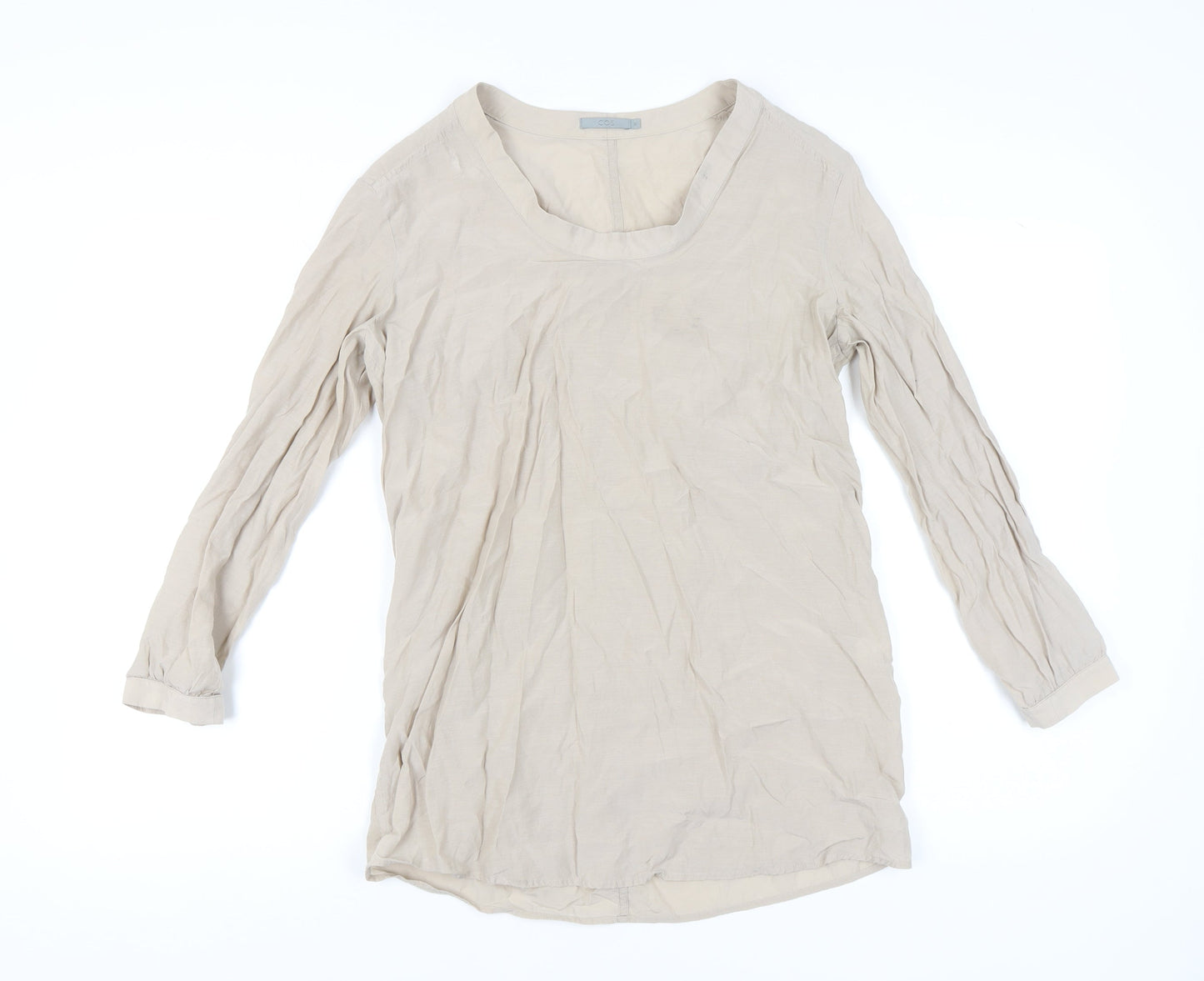 COS Women's Beige 3/4 Sleeve Top, Size 12, Scoop Neck
