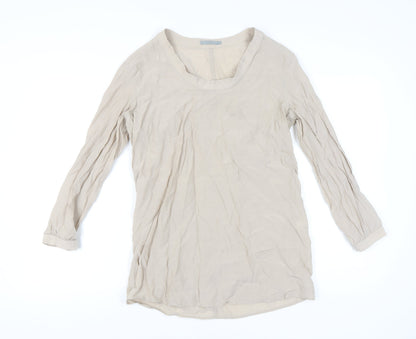 Additional front view of COS Women's Beige 3/4 Sleeve Top, size 12, Scoop Neck