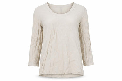 Front view of COS Women's Beige 3/4 Sleeve Top, size 12, Scoop Neck