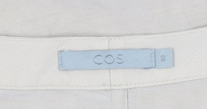 Brand and care label for COS Women's Beige 3/4 Sleeve Top, size 12, Scoop Neck