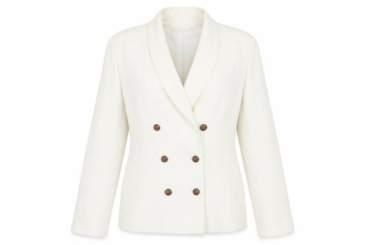 C&A Women Ivory Double-Breasted Suit Jacket Size 10 Petite