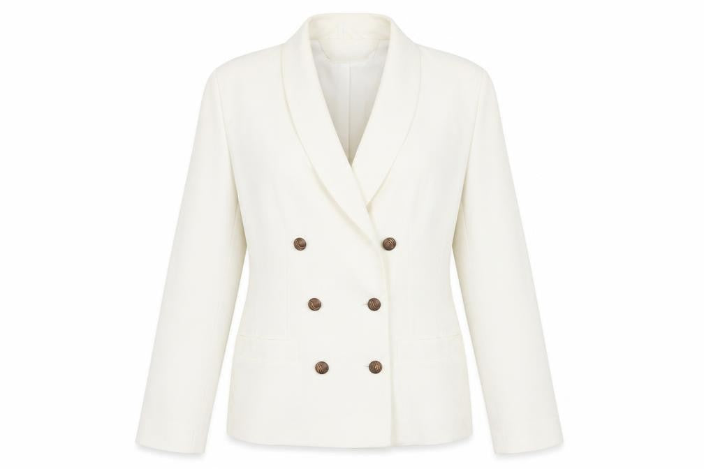 C&A Women Ivory Double-Breasted Suit Jacket Size 10 Petite