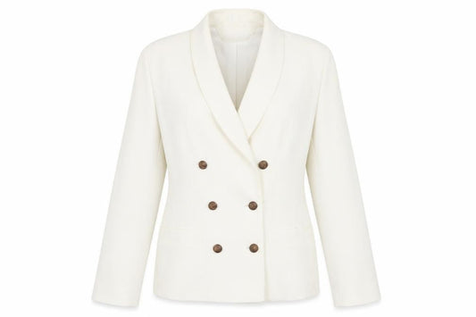 C&A Women Ivory Double-Breasted Suit Jacket Size 10 Petite