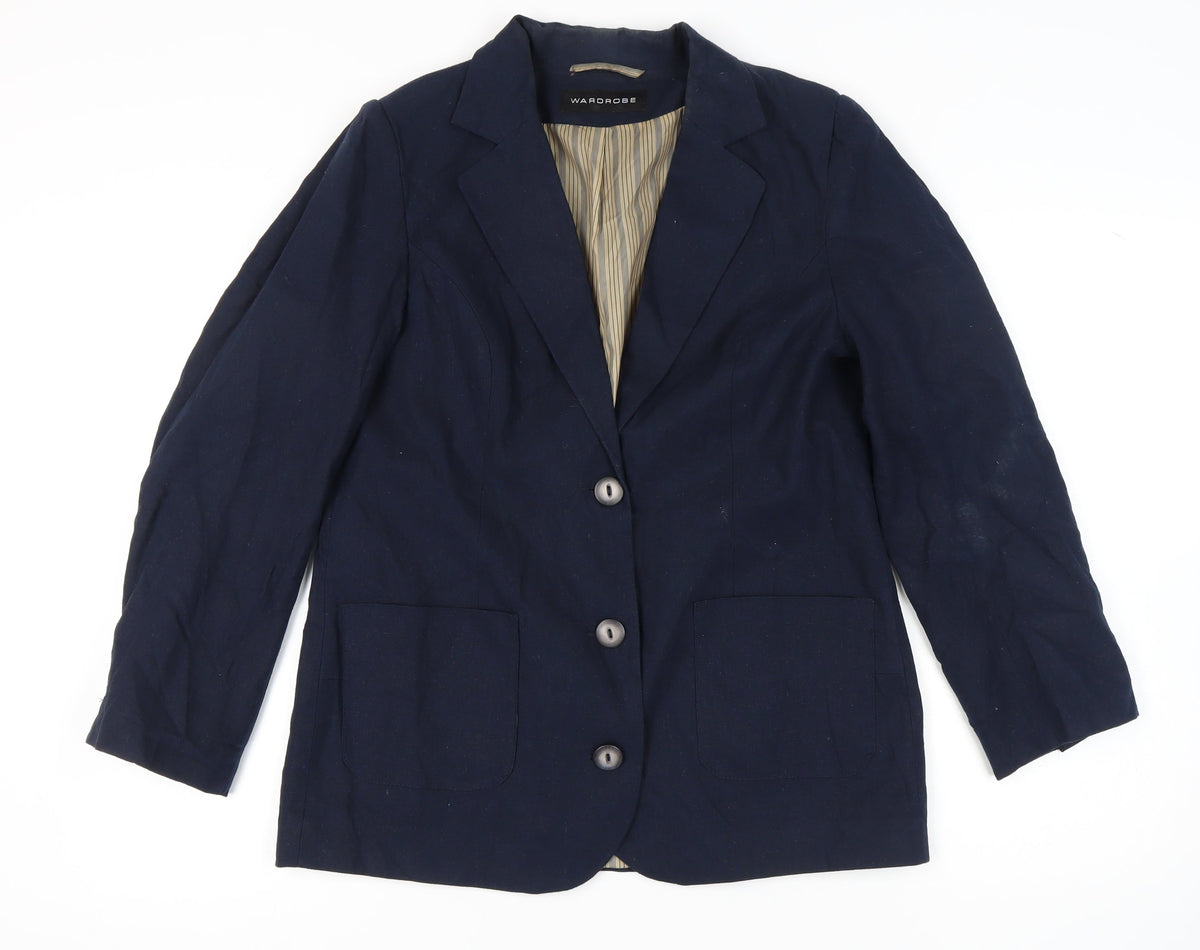 Wardrobe Women's Blue Blazer, Size 12, Classic Single-Breasted