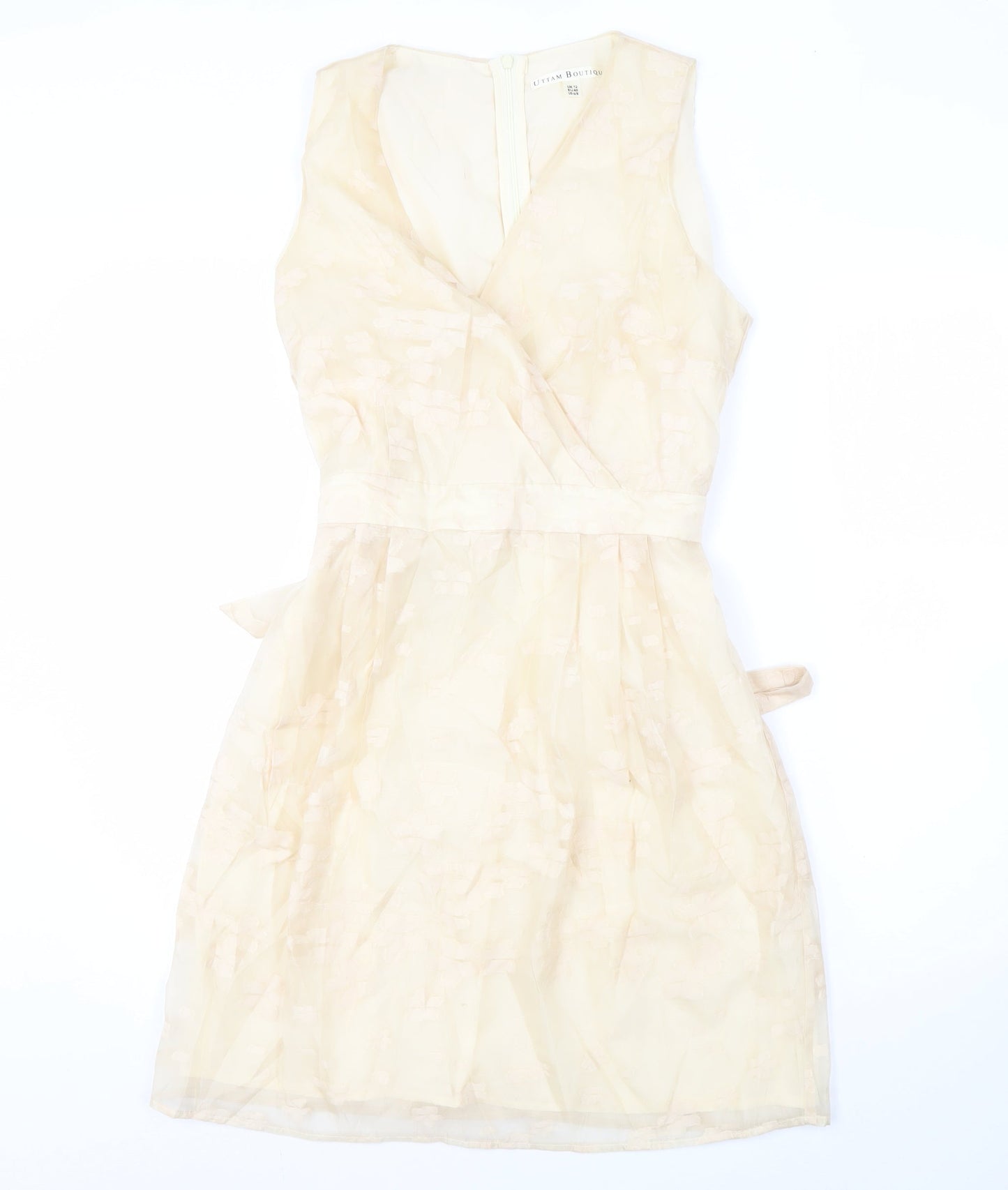 Uttam Boutique Beige V-Neck Sleeveless Dress UK 12
