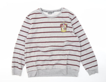Harry Womens Potter Grey Striped Pullover Sweatshirt L