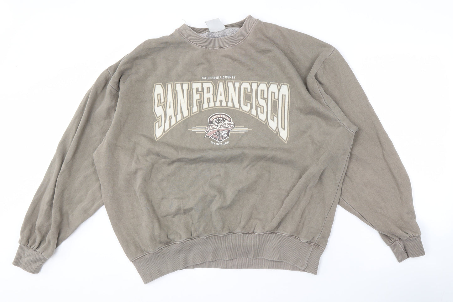 Pull & Bear Men's Brown Logo Pullover Sweatshirt L