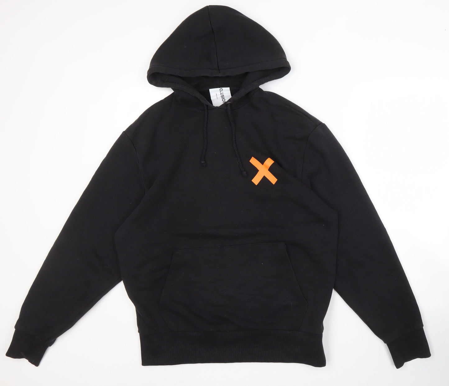COLLUSION Unisex Black Logo Hoodie, Size S