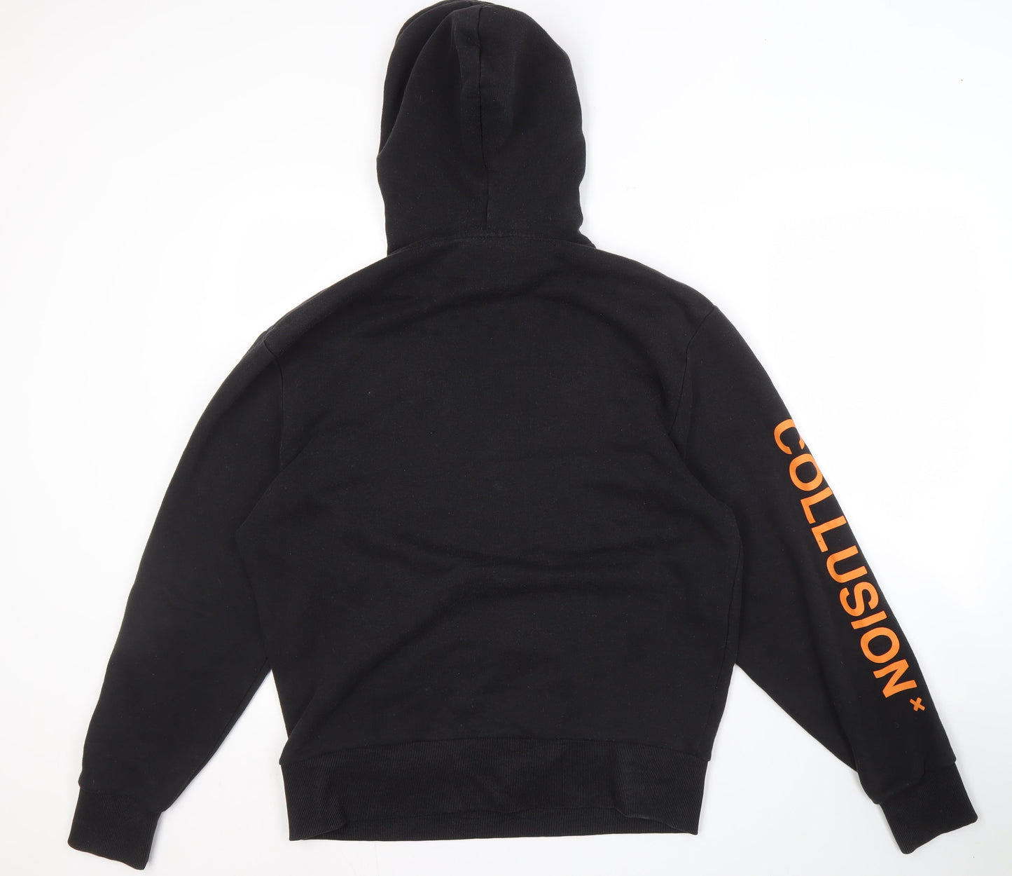 COLLUSION Unisex Black Logo Hoodie, Size S