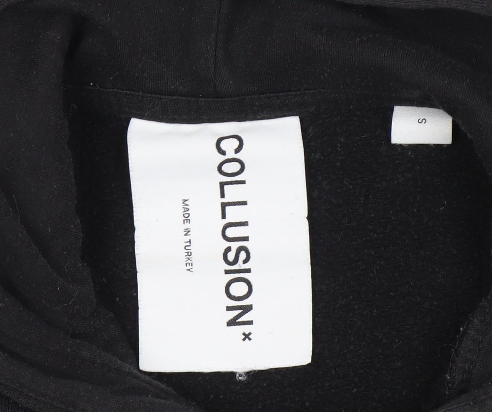 COLLUSION Unisex Black Logo Hoodie, Size S